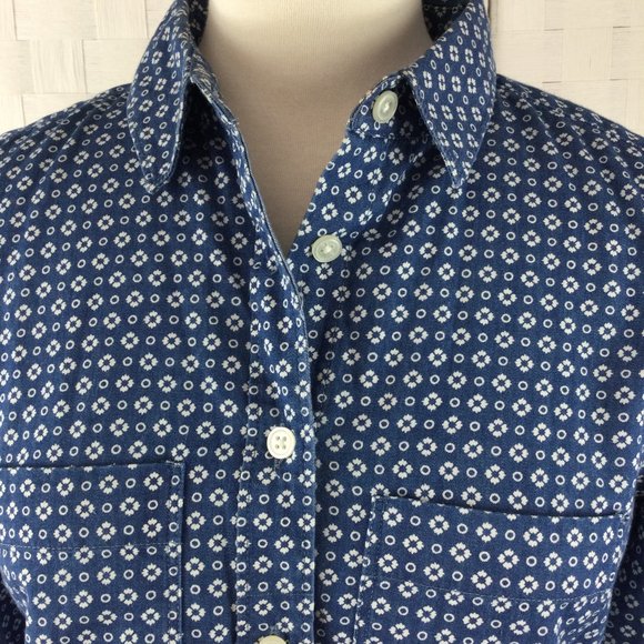 LOFT Blue Print Cotton Button Down Shirt, Size XS - Picture 6 of 7